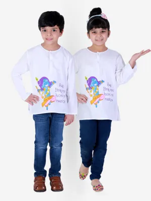 100% Cotton Full Sleeve Holi Kurta For Boys And Girls - White