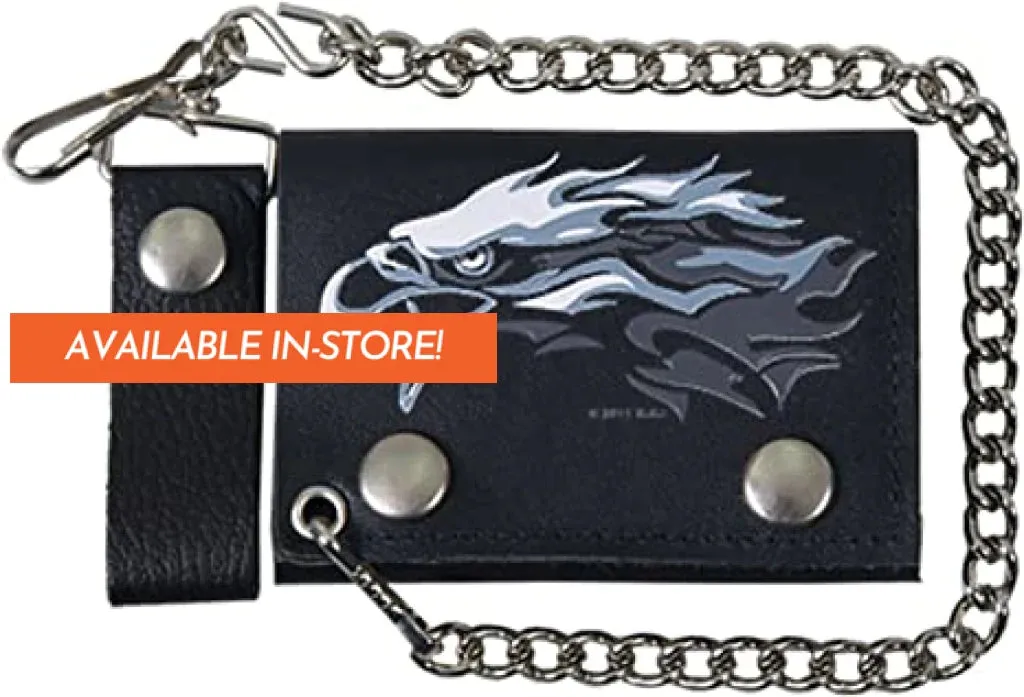 4" Tribal Eagle Tri-fold WLB1020 Black Leather Tri-Fold Wallet with Chain | Hot Leathers