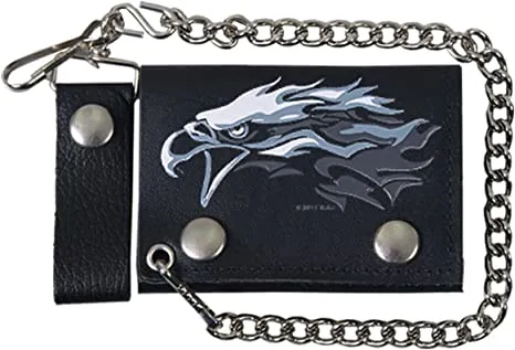 4" Tribal Eagle Tri-fold WLB1020 Black Leather Tri-Fold Wallet with Chain | Hot Leathers