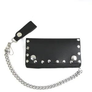 6.5" Rivet Stud Black Leather Chain Wallet