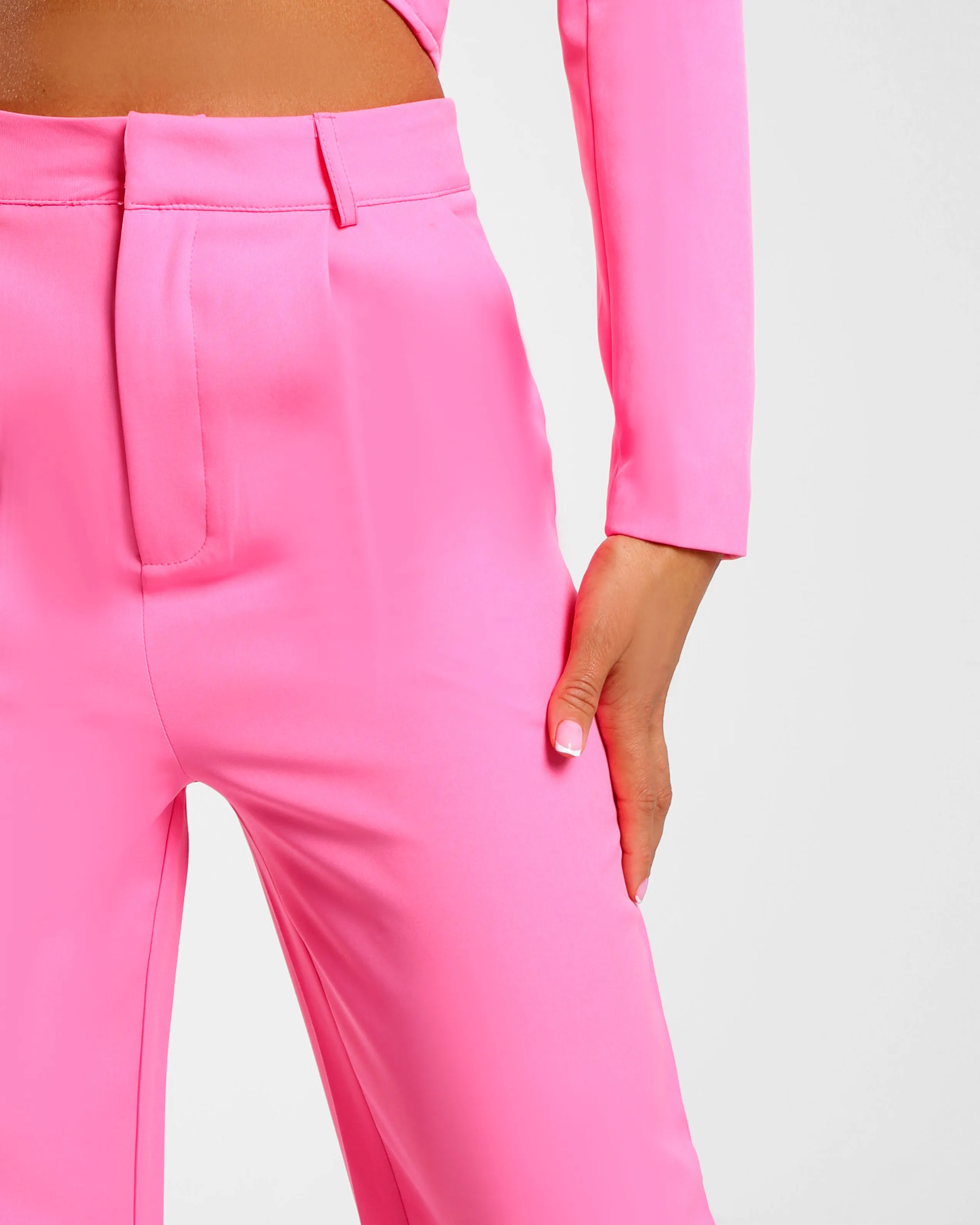 Amber x Public Desire high waist tailored trouser co ord in pink