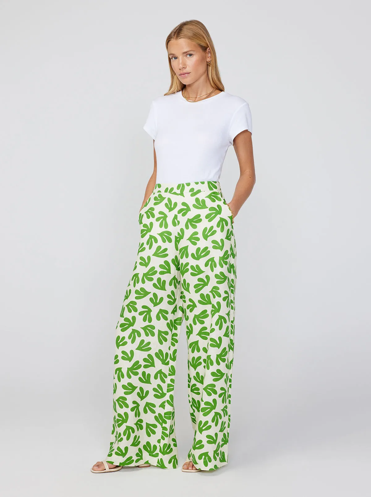 Angelina Leaf Print Wide Leg Trousers