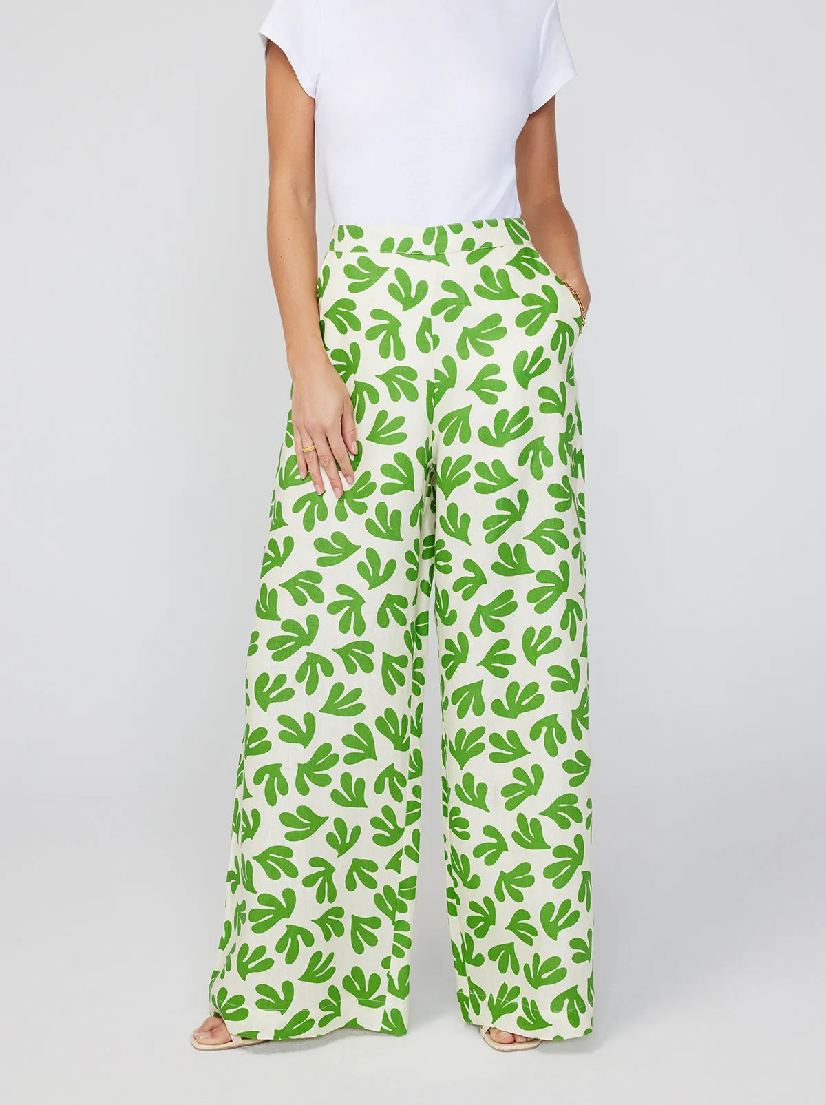 Angelina Leaf Print Wide Leg Trousers