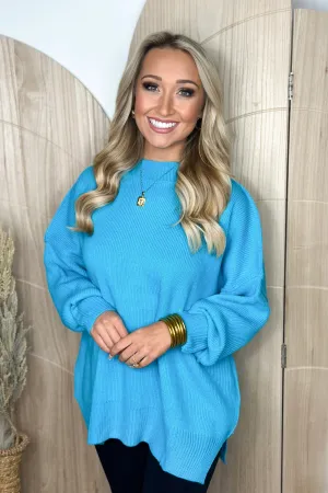 Aqua Oversized Mock Neck Sweater