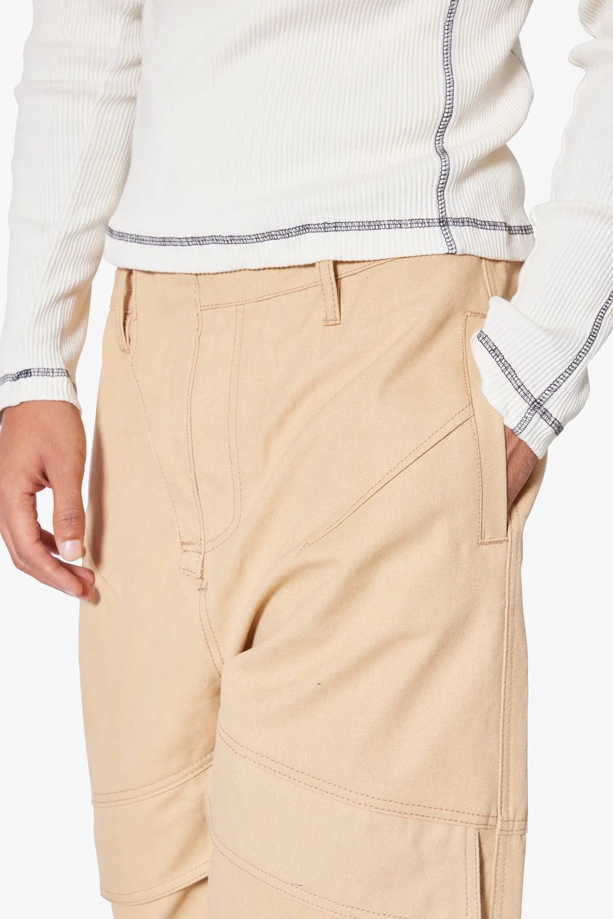 Baggy Slanted Cargo Pants - Khaki