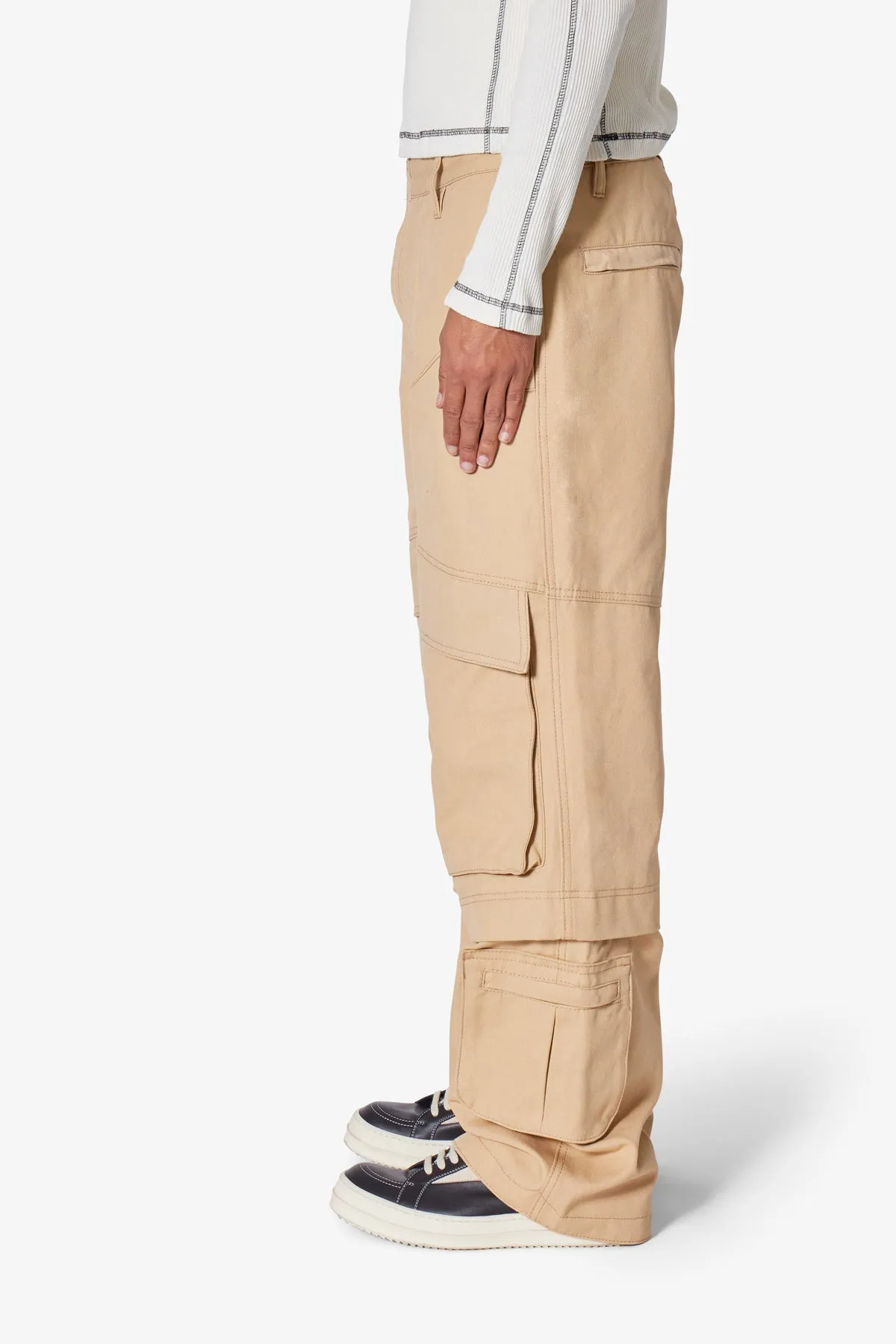 Baggy Slanted Cargo Pants - Khaki