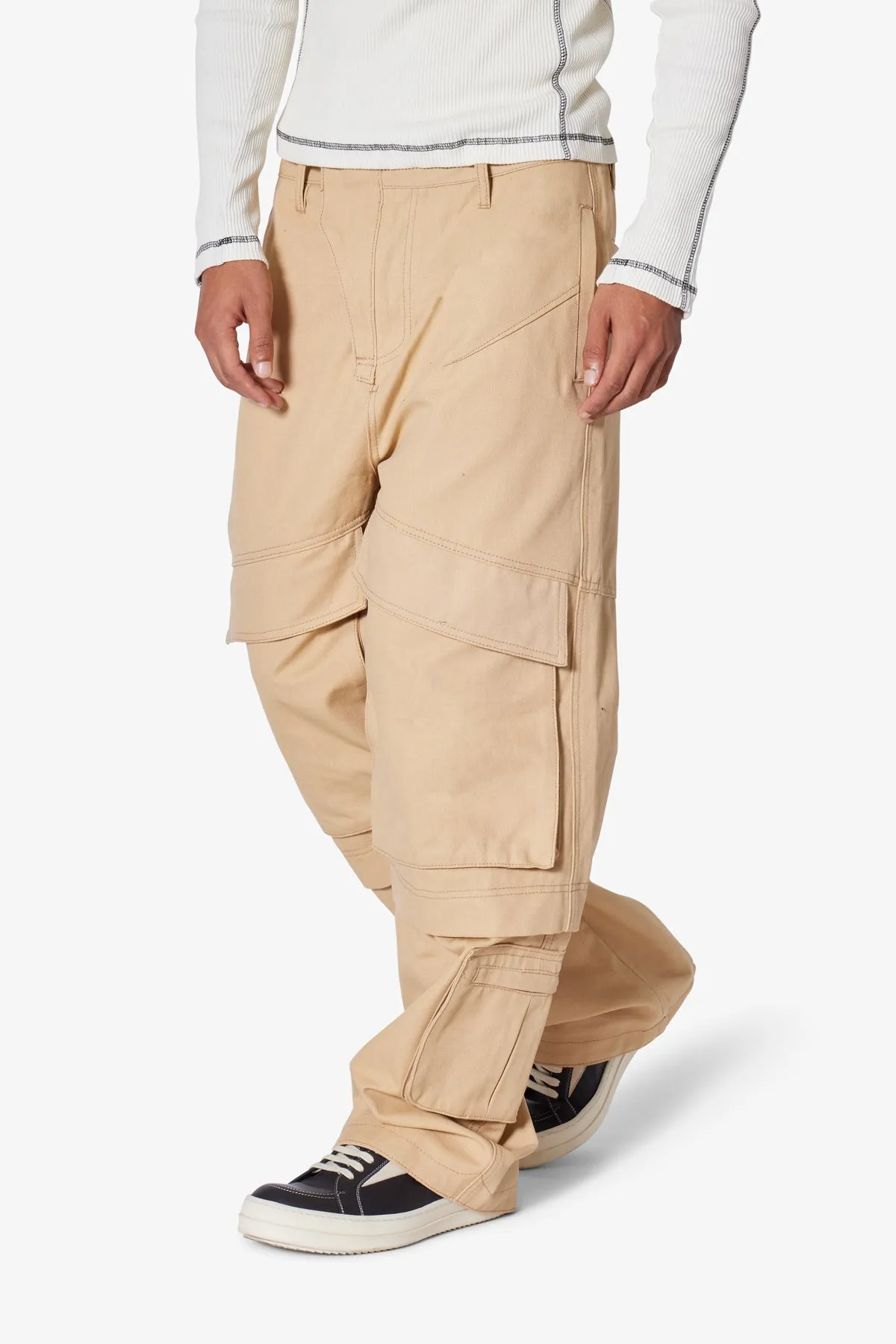 Baggy Slanted Cargo Pants - Khaki