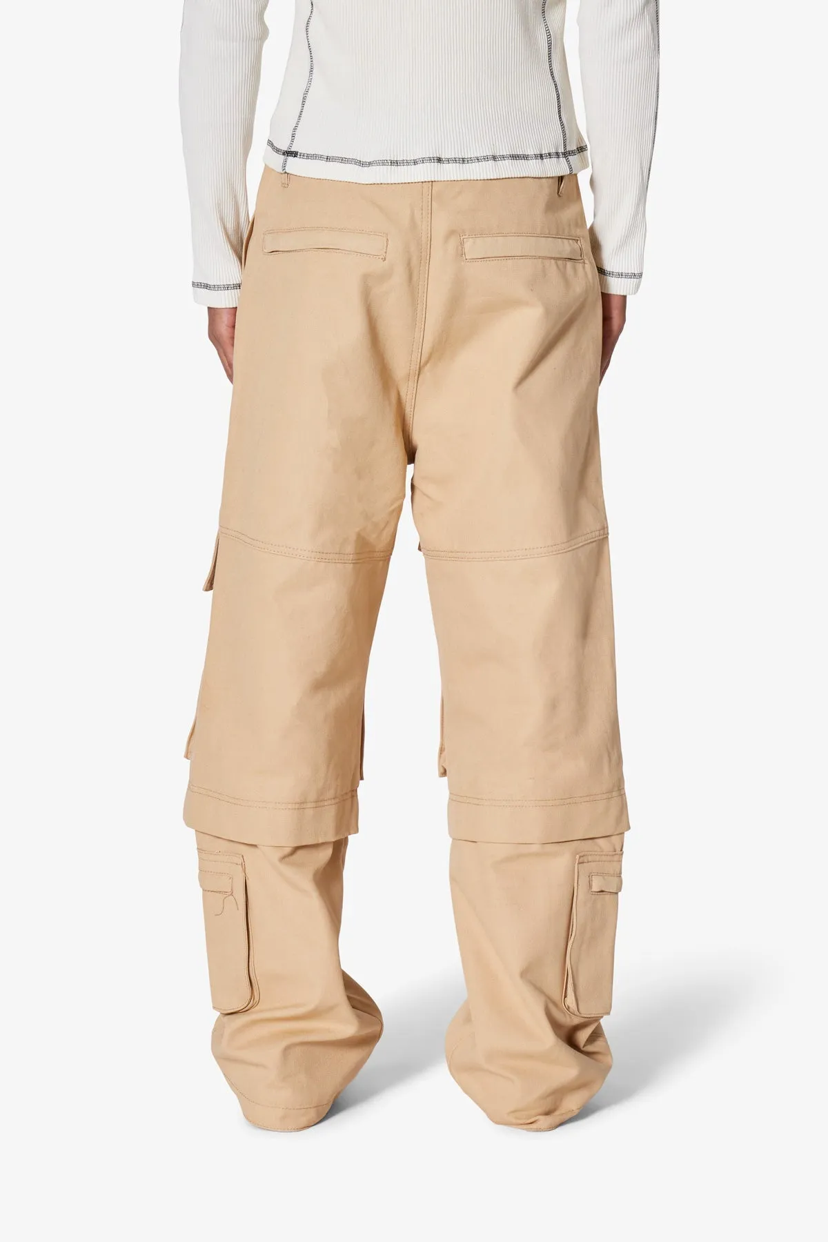 Baggy Slanted Cargo Pants - Khaki