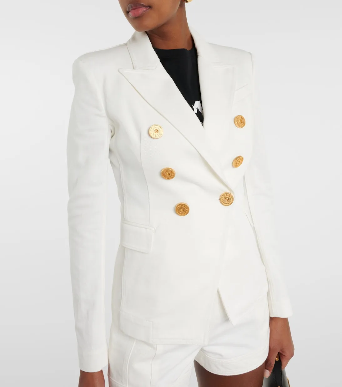 Balmain Double Breasted Denim Jacket, White