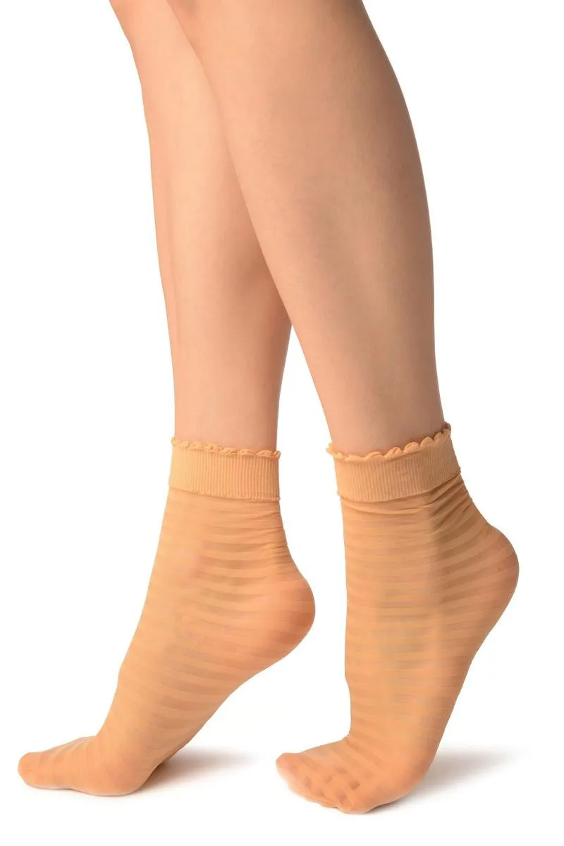 Beige Transparent & Opaque Stripes Ankle High Socks