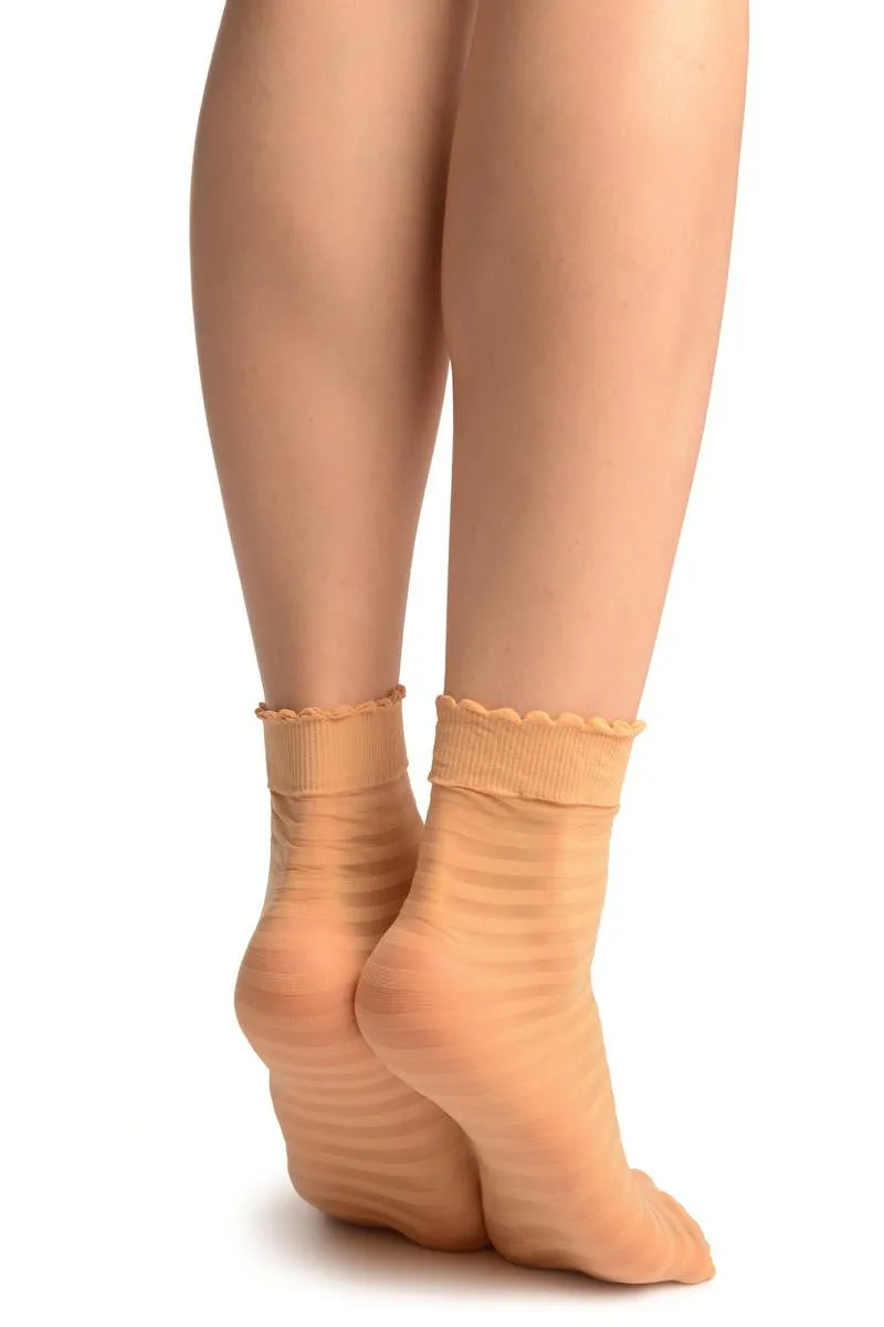 Beige Transparent & Opaque Stripes Ankle High Socks