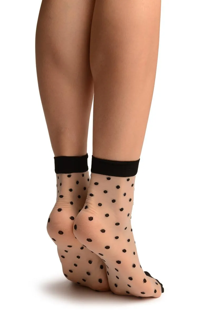 Beige With Medium Black Polka Dots Ankle High Socks