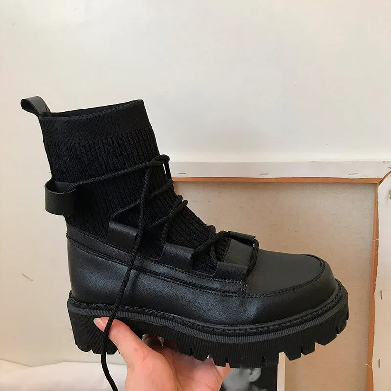 benpaolv Techwear Aesthetic Black Platform Winter Boots Shoes