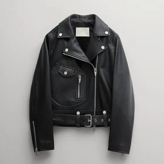 Best looking Fahion women's black lambskin leather biker jacket