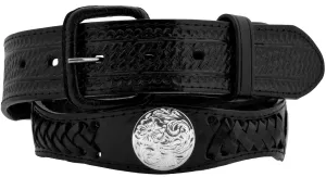 Black Concho Western Leather Cowboy Belt - Removable Buckle