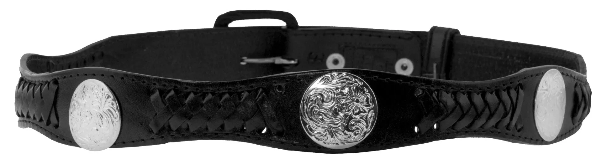 Black Concho Western Leather Cowboy Belt - Removable Buckle