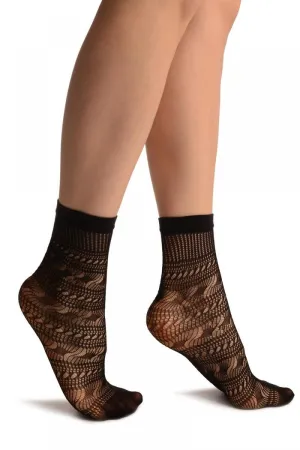 Black Crochet Layered Lace Top Ankle High Socks