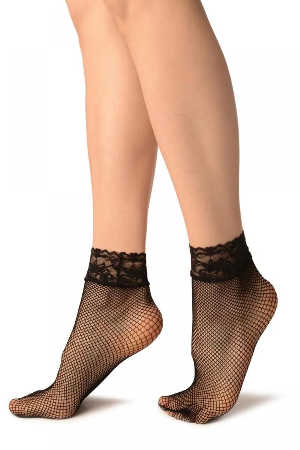 Black Fishnet Comfort Top Ankle High Socks