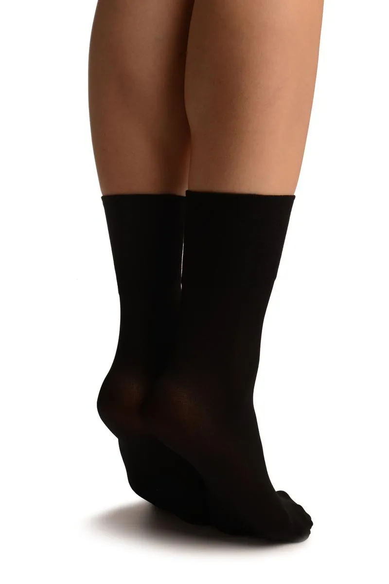 Black Opaque with Very Wide Top Ankle High Socks