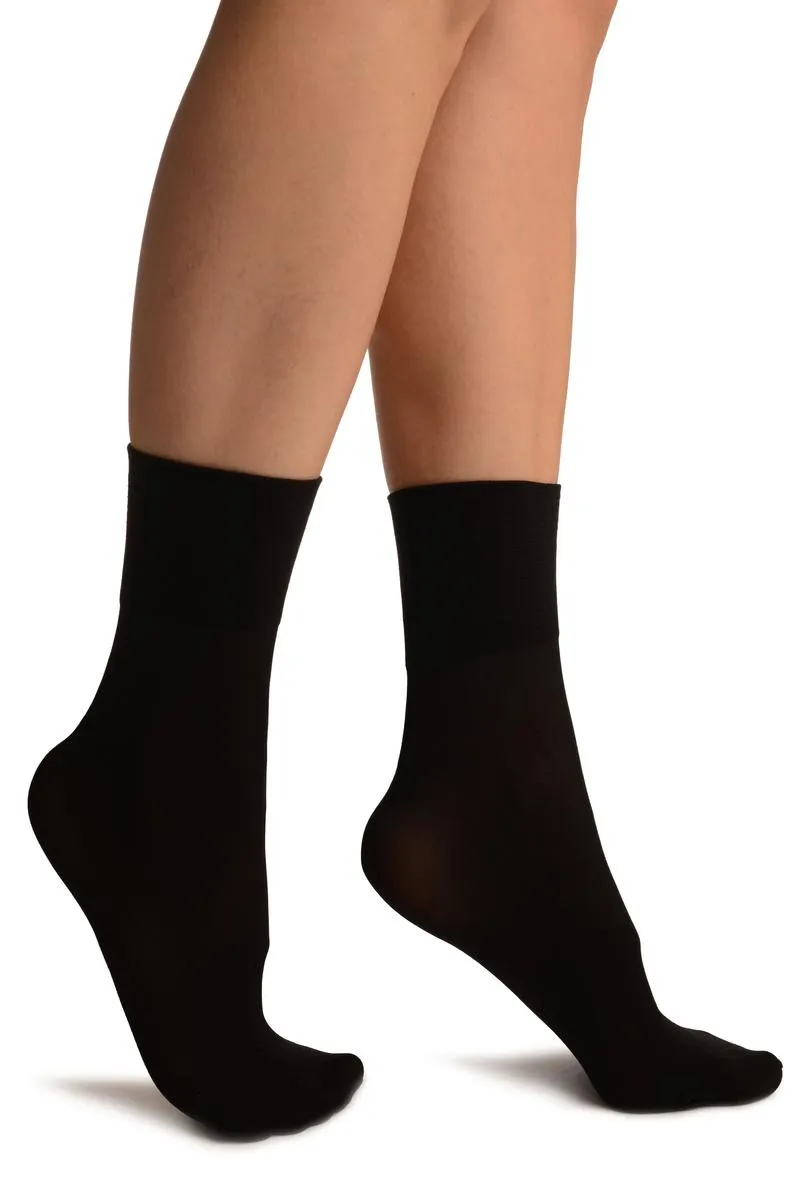 Black Opaque with Very Wide Top Ankle High Socks