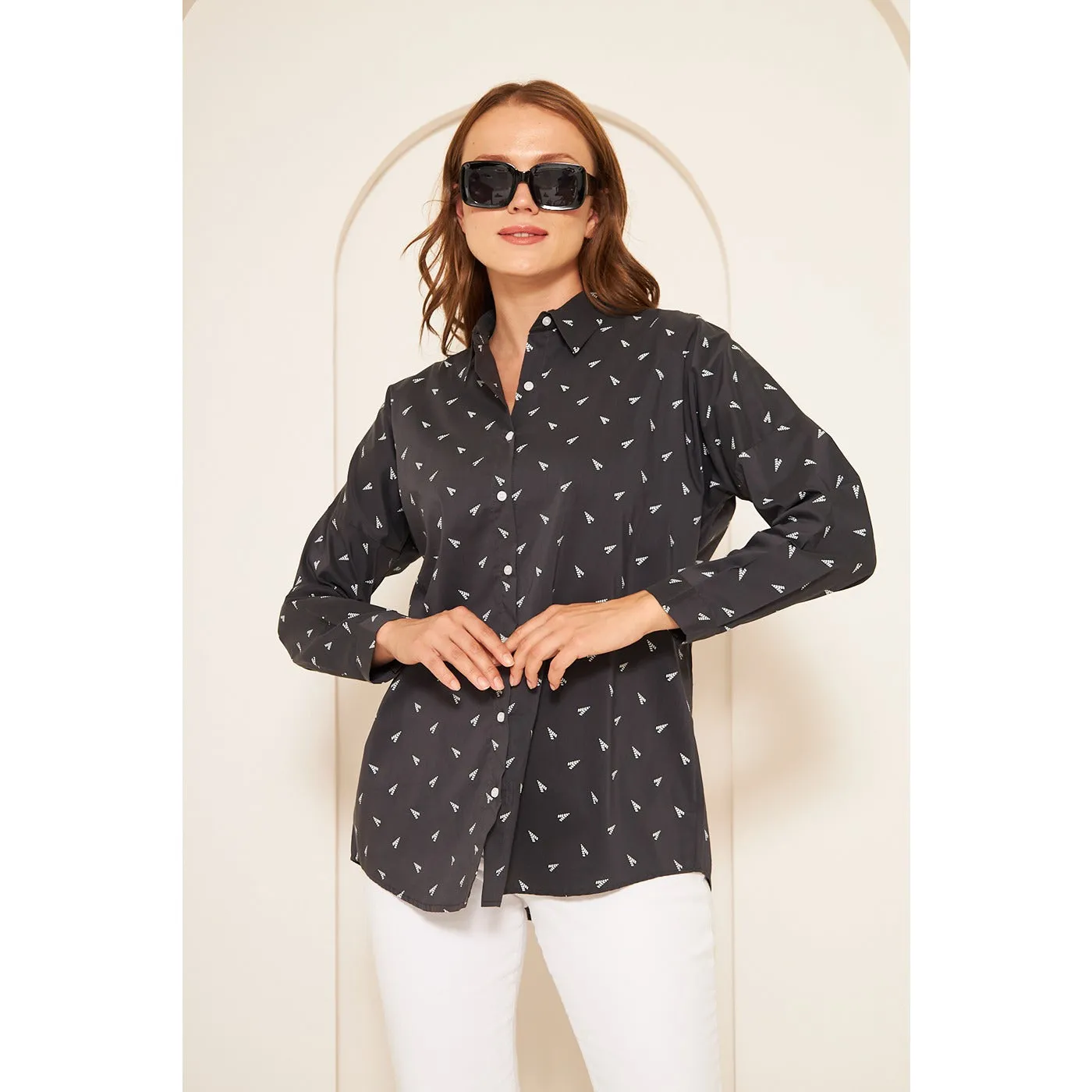 Black Patterned Oversized Shirt