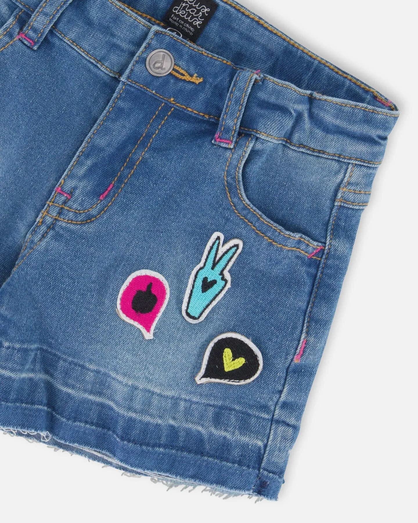 Blue Jean Short With Funny Patches