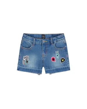 Blue Jean Short With Funny Patches