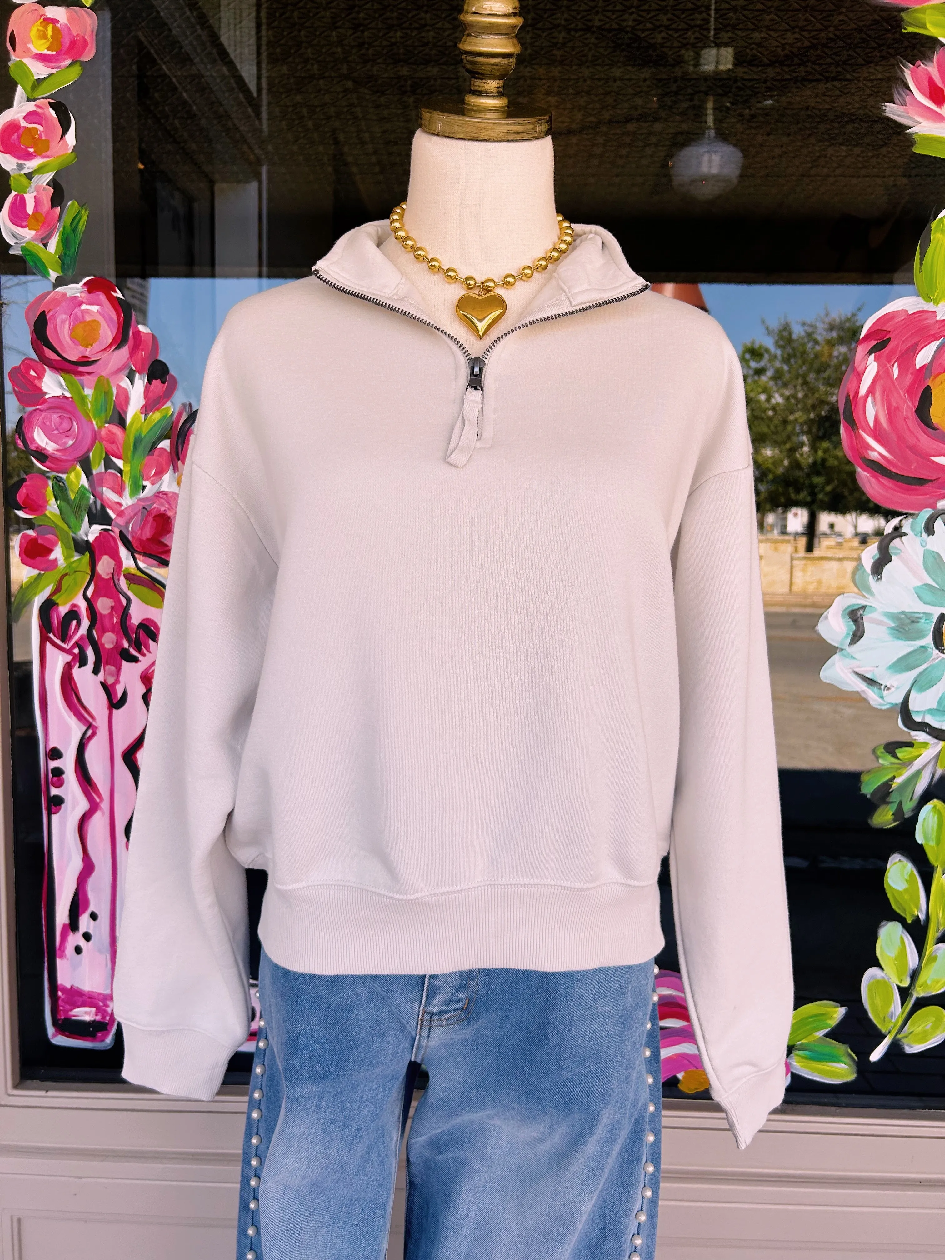 Bone Half Zip Sweatshirt