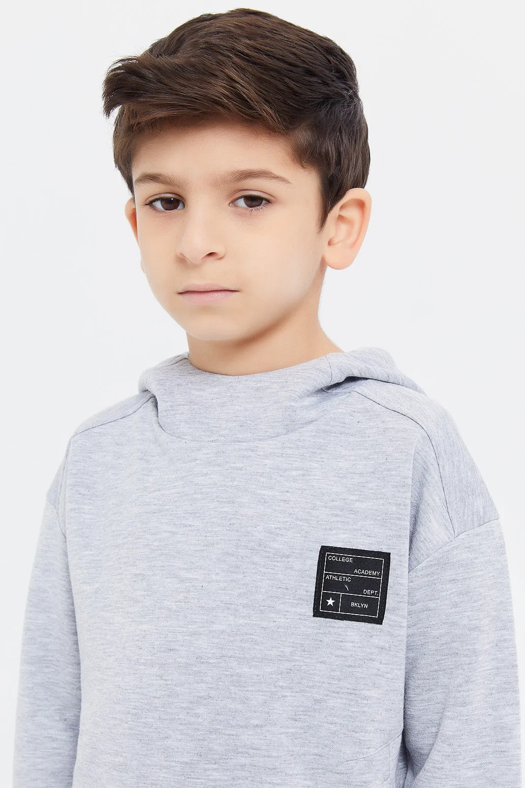 Boys Grey Oversized Hooded Sweatshirt