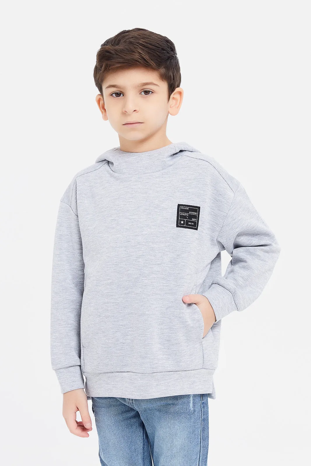 Boys Grey Oversized Hooded Sweatshirt