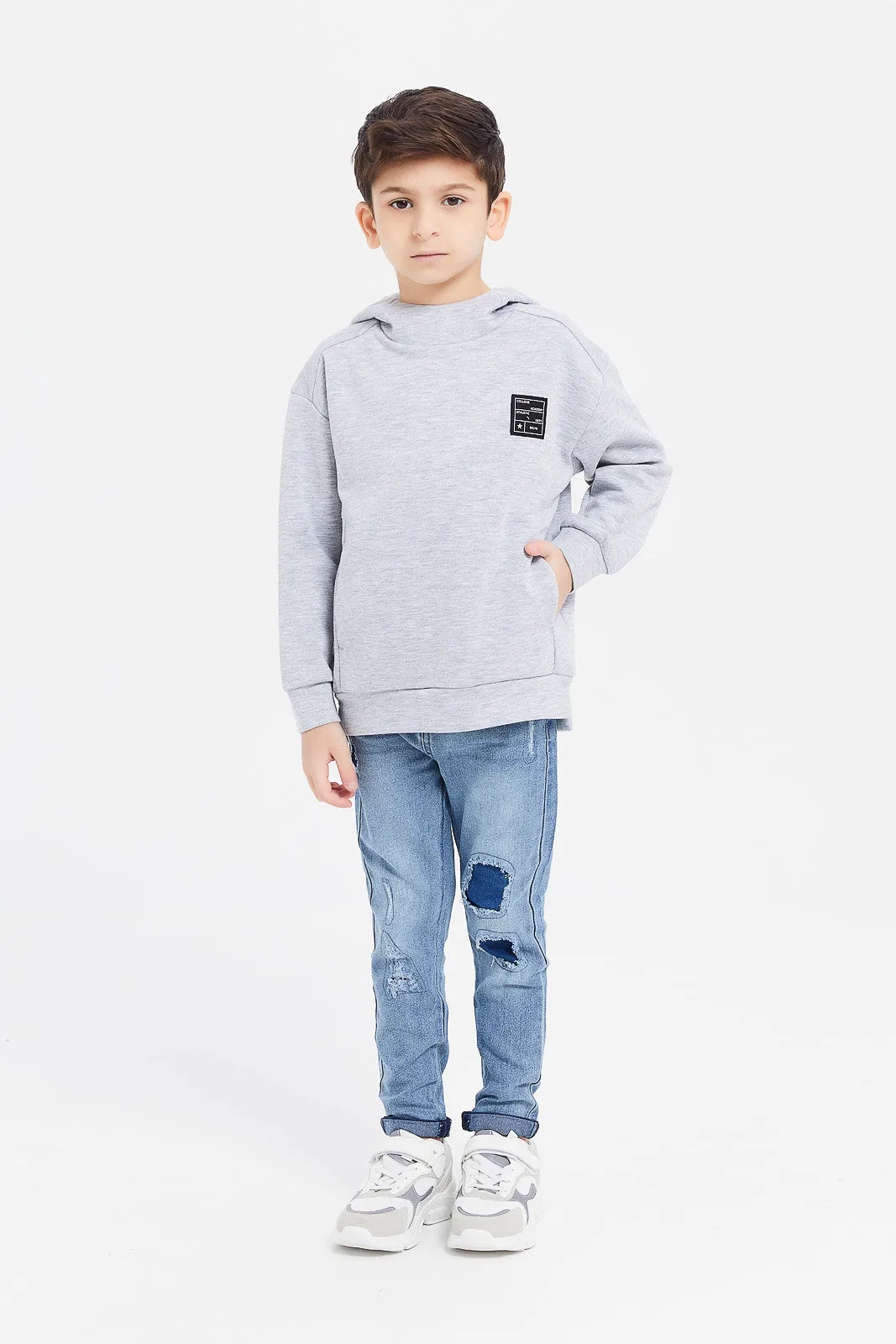 Boys Grey Oversized Hooded Sweatshirt