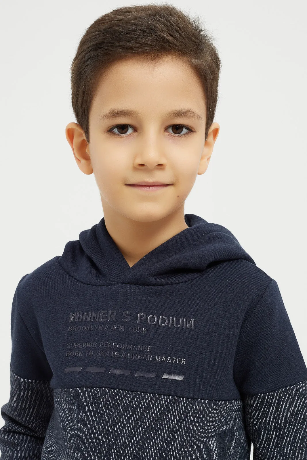 Boys Navy Paneled Hooded Sweatshirt