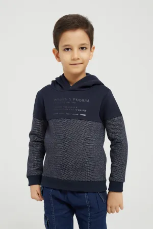 Boys Navy Paneled Hooded Sweatshirt