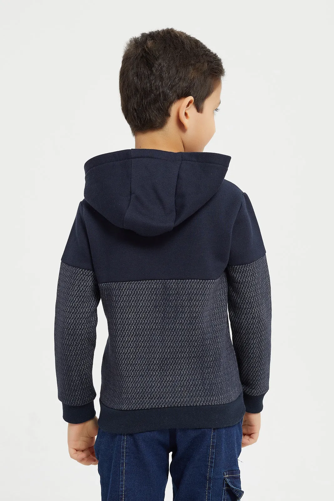 Boys Navy Paneled Hooded Sweatshirt