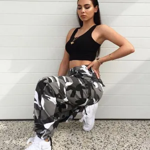 Camo Cargo High Waist Long Pants