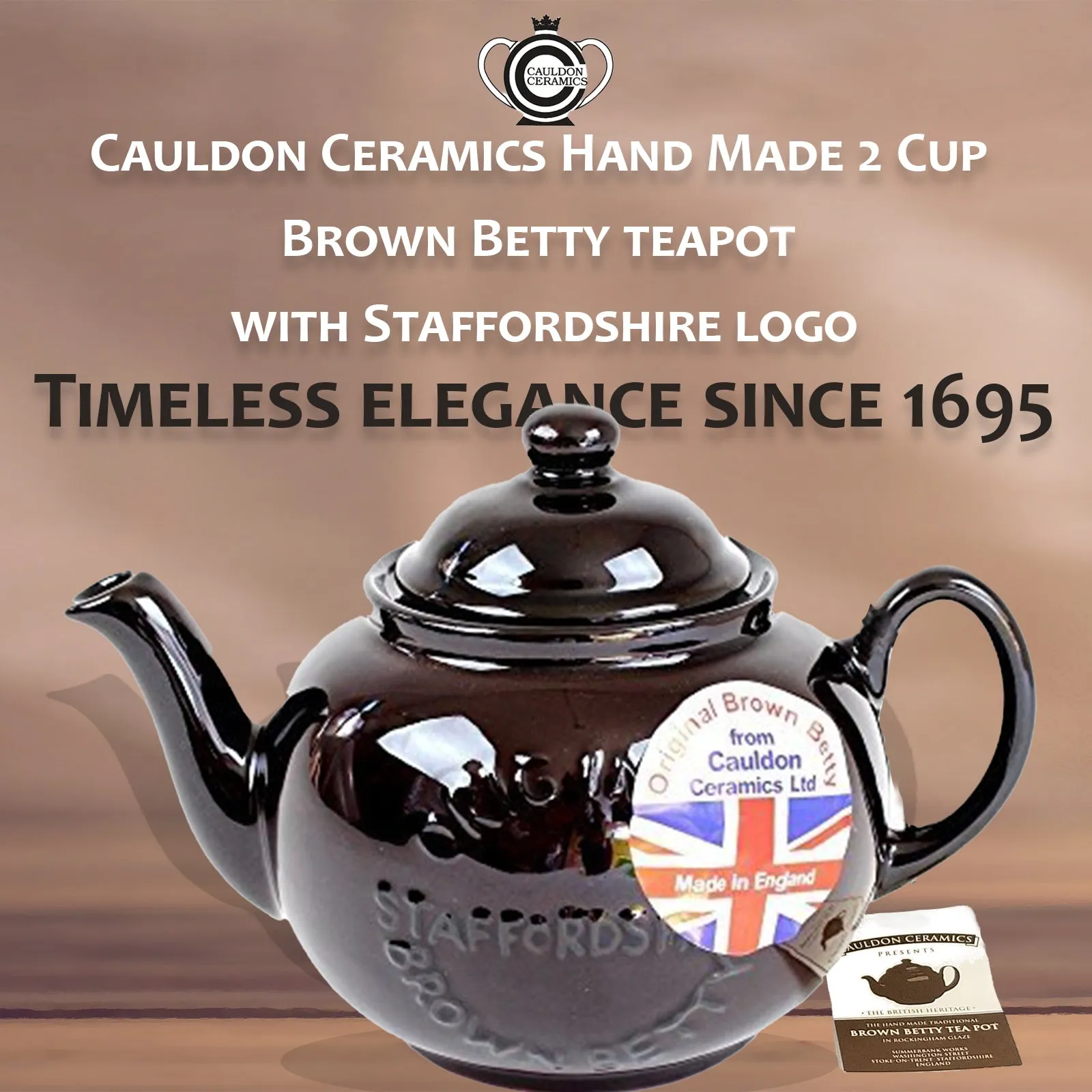 Cauldon Ceramics Brown Betty 2 Cup Teapot With Original Staffordshire Logo