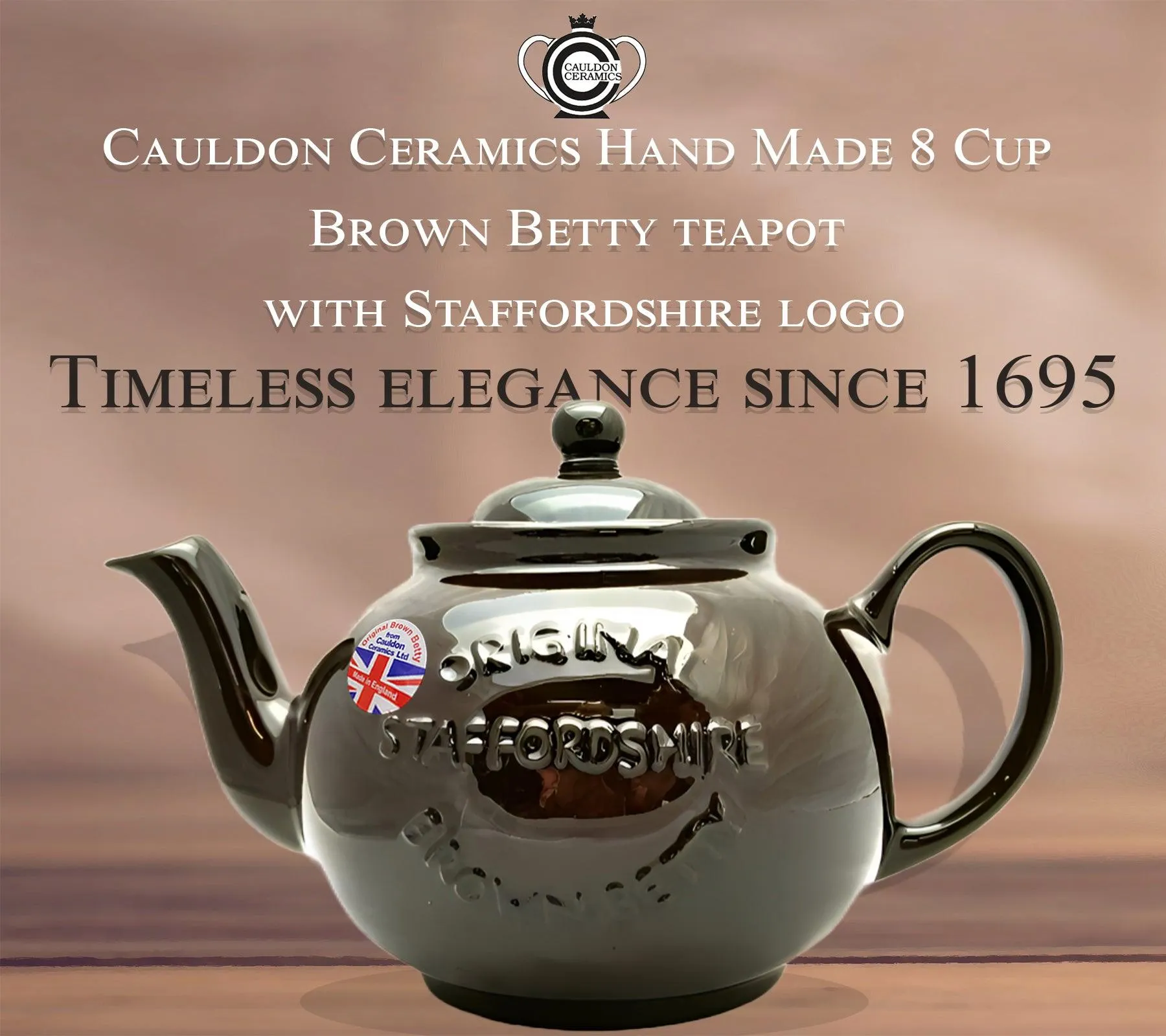 Cauldon Ceramics Brown Betty 8 Cup Teapot with Logo