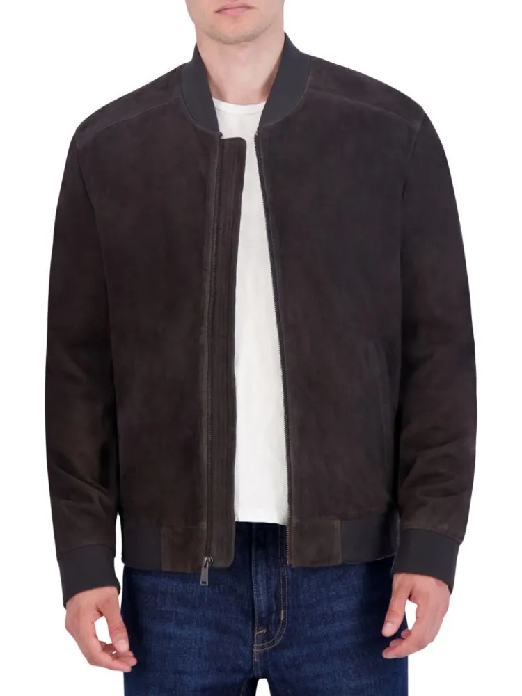 Cole Haan Suede Bomber Jacket, Gray