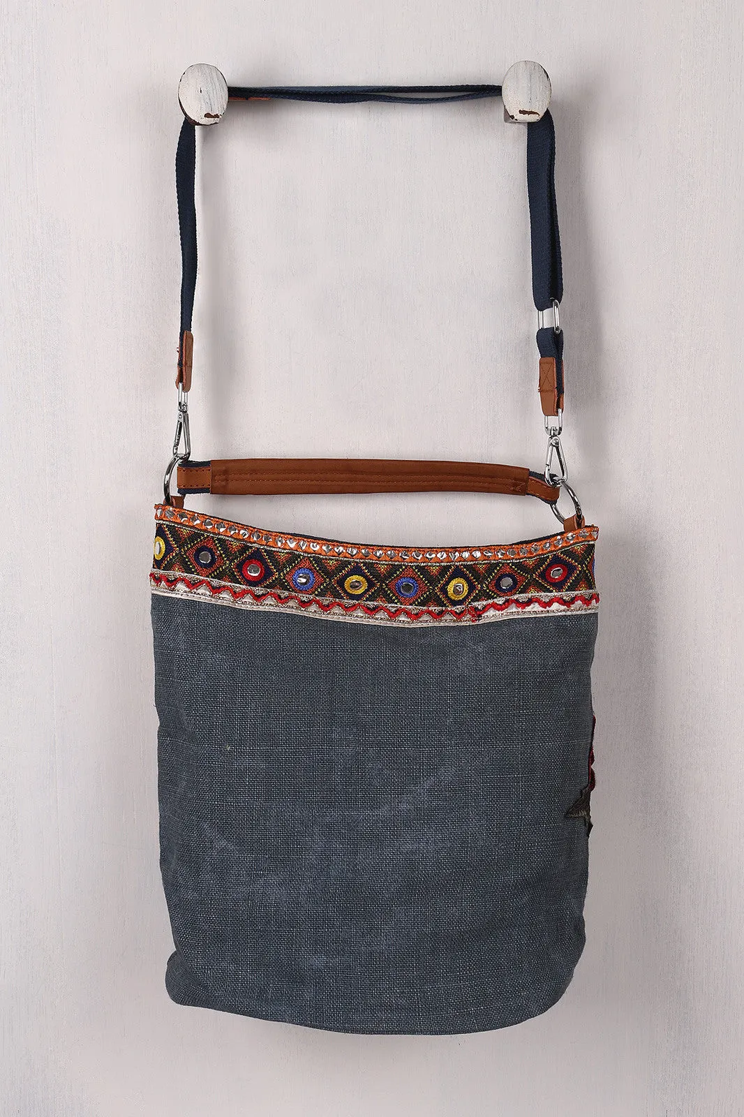 Colorful Embroidery Floral Patch Denim Bag