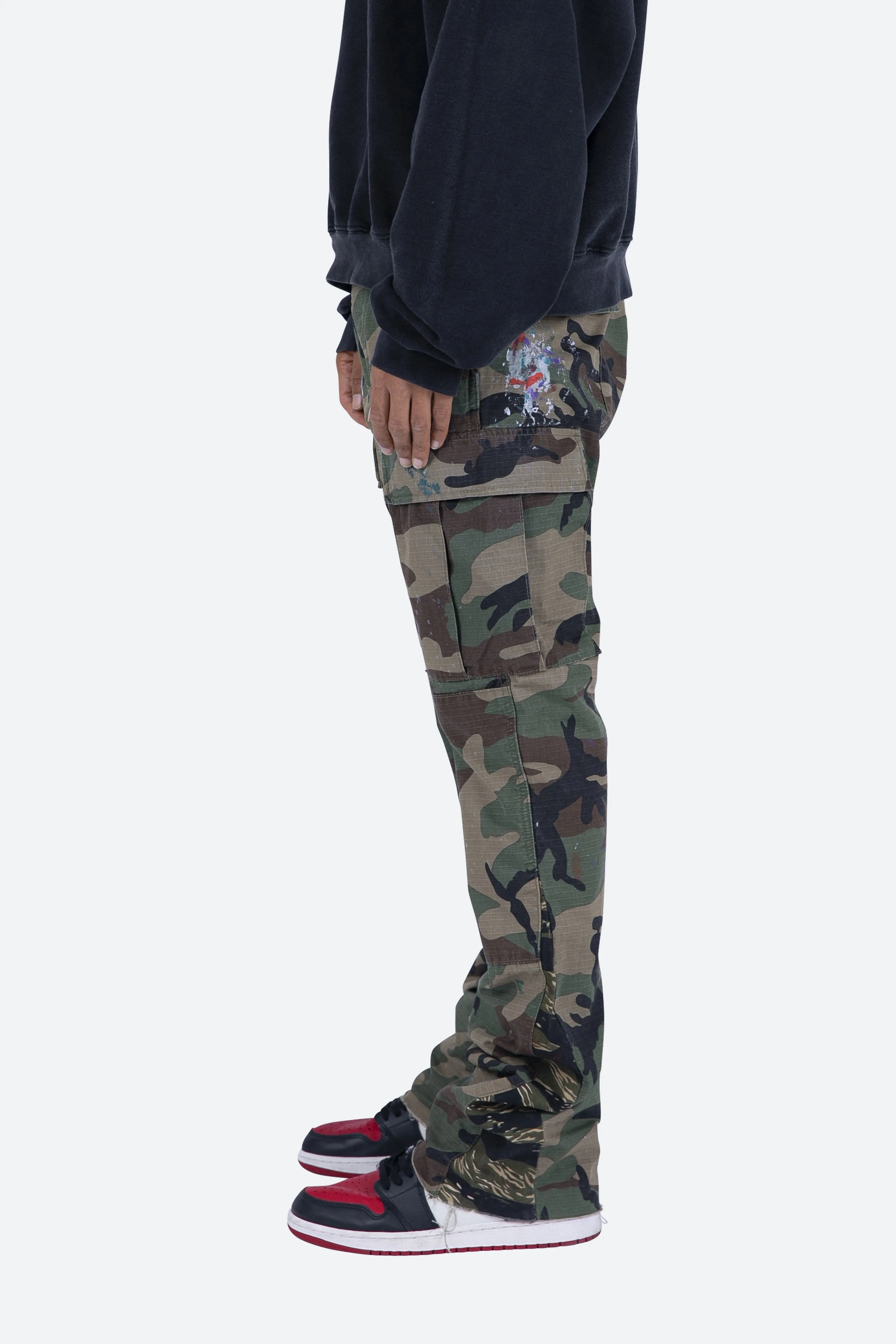 Contrast Bootcut Cargo Pants - Woodland Camo