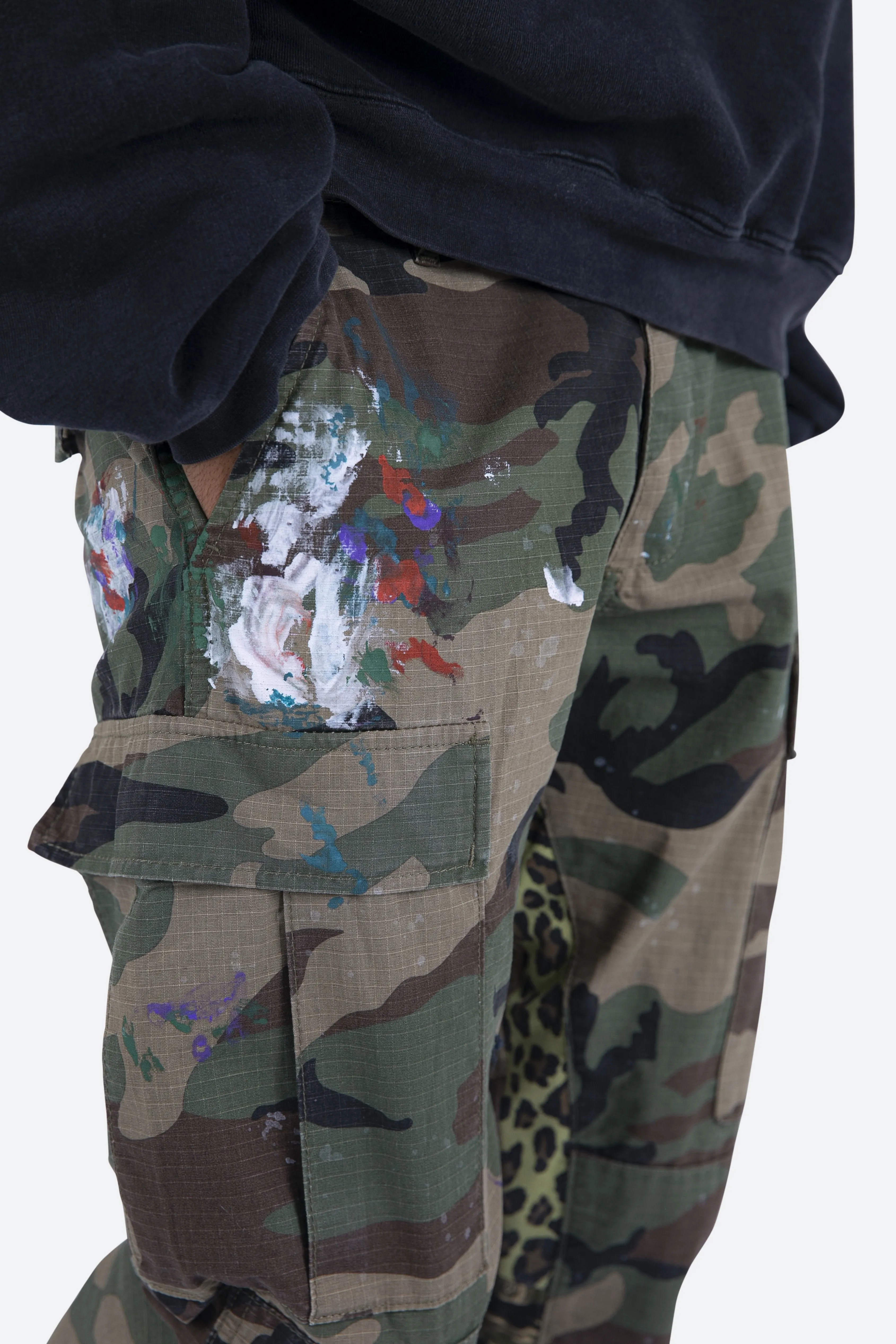 Contrast Bootcut Cargo Pants - Woodland Camo