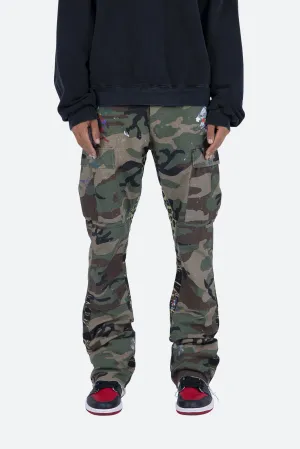 Contrast Bootcut Cargo Pants - Woodland Camo