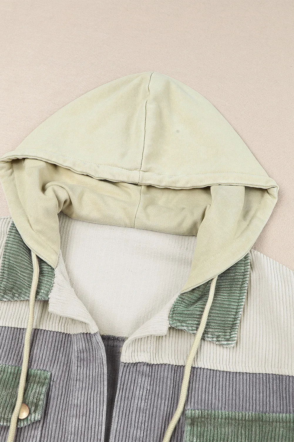 Corduroy Shacket Jacket Button Down Hooded Coat with Pockets