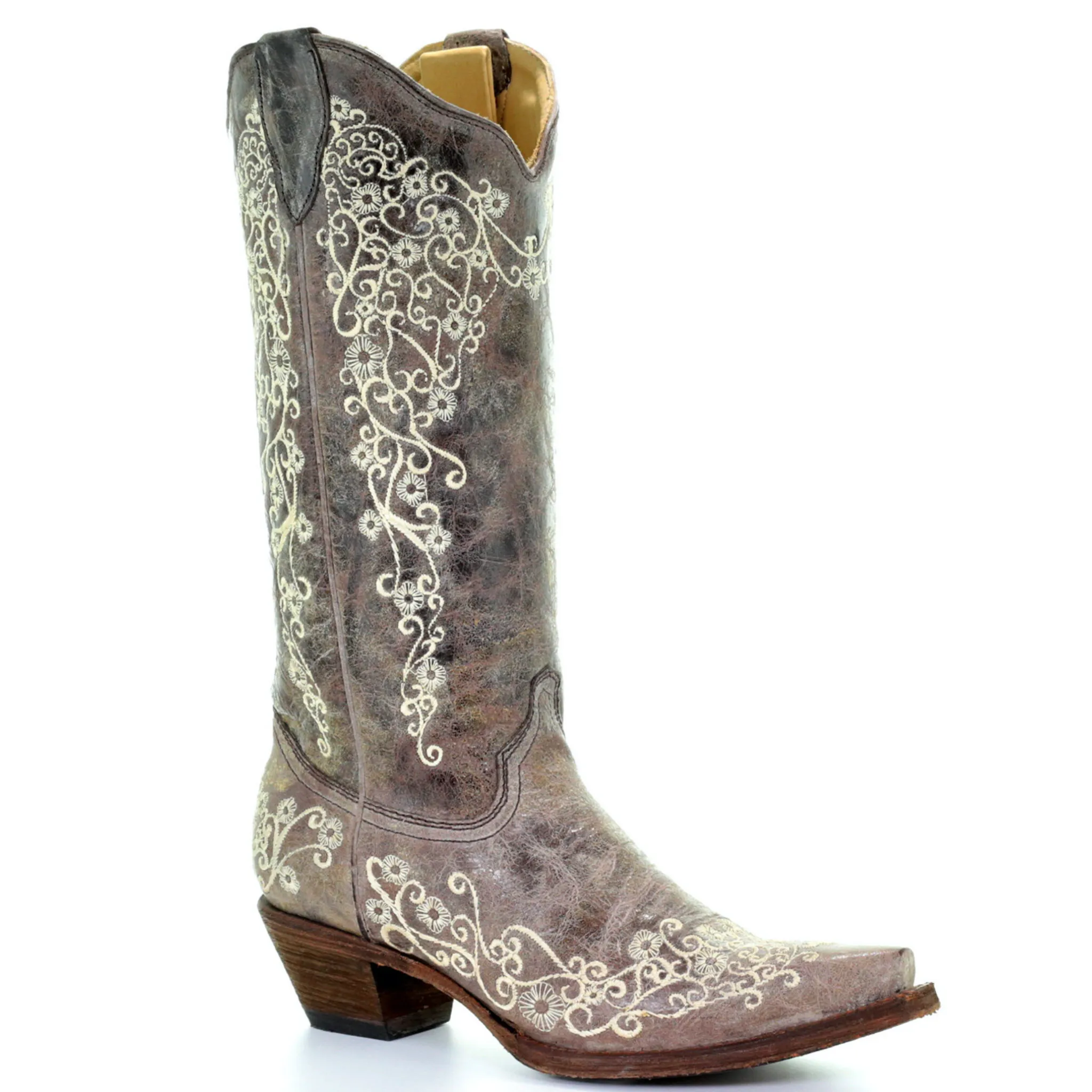 CORRAL WOMEN'S BROWN CRATER BONE EMBROIDERY BOOT- A1094