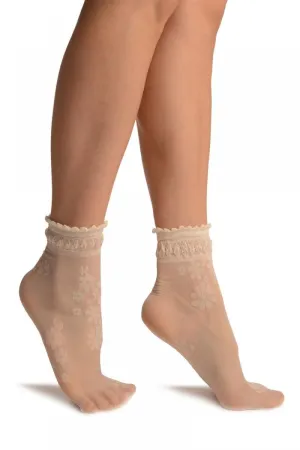 Cream Flowers Bouquet Ankle High Socks With Comfort Top