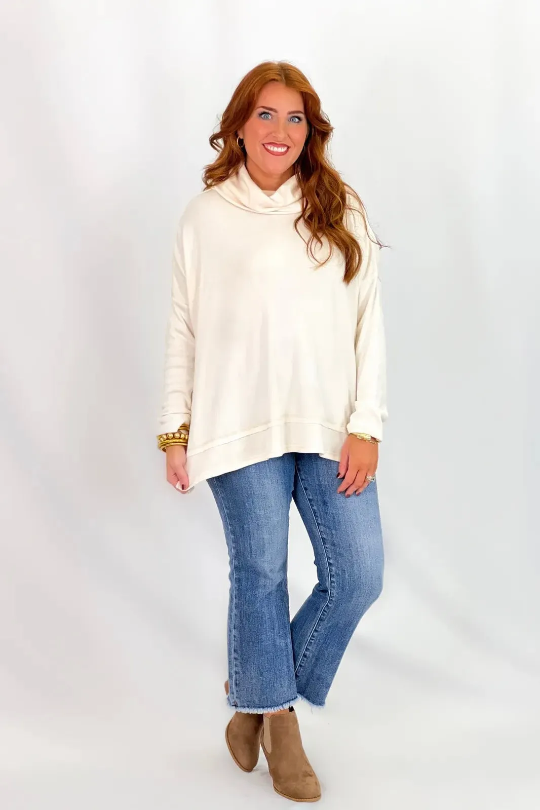 Cream Long Sleeve Turtleneck Knit Top