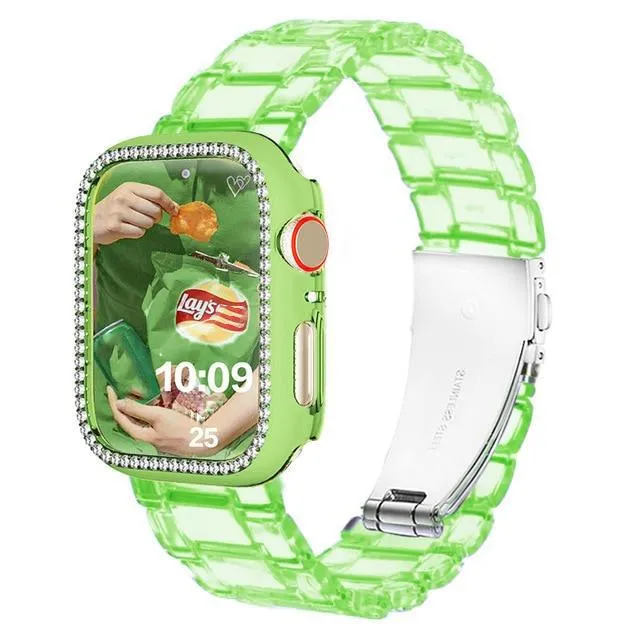 Diamond Case Resin Strap For Apple Series 6 5 Women Transparent Bracelet