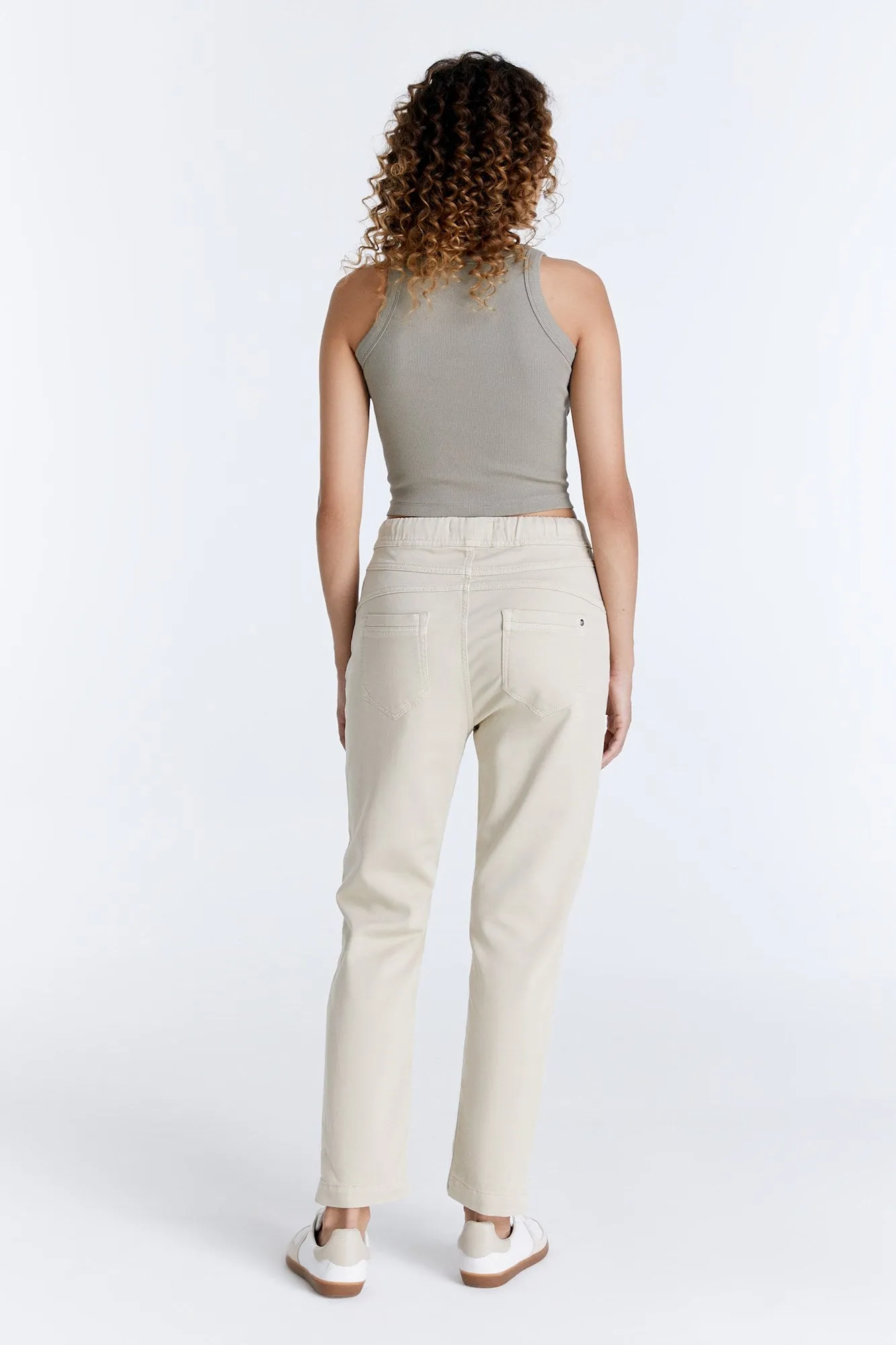 Ella Mid Waist Jogger 5 Pocket Ankle Pants Sand