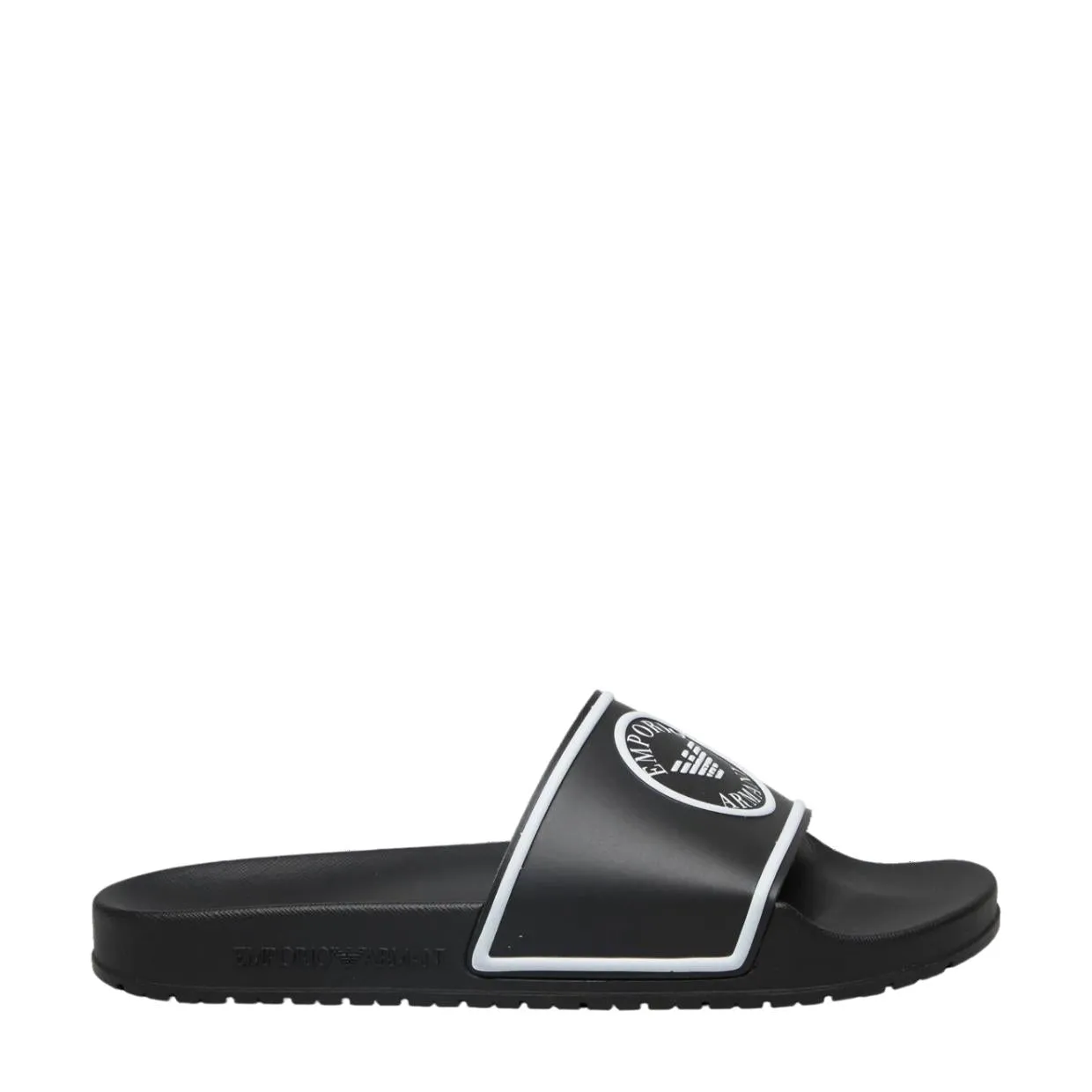 Emporio Armani Logo Embossed Black & White Sliders