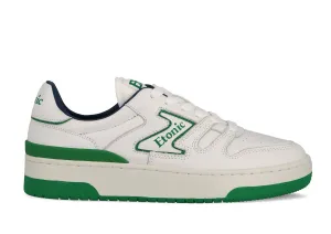 Etonic B481 sneakers in white leather with green details and white midsole with green bottom outsole.